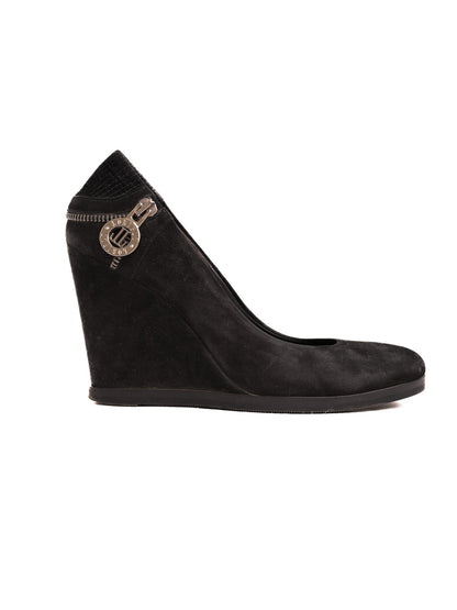 Excellent Easy by Loriblu Black Genuine Suede Wedge Shoes Size 37.5