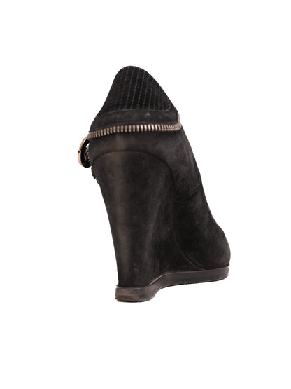 Excellent Easy by Loriblu Black Genuine Suede Wedge Shoes Size 37.5