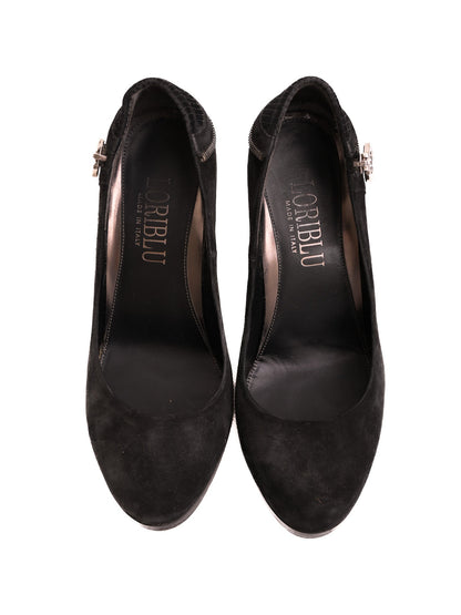 Excellent Easy by Loriblu Black Genuine Suede Wedge Shoes Size 37.5