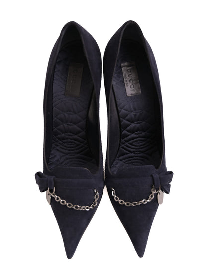 Good Gucci Navy Blue Leather High-Heeled Shoes Size 39