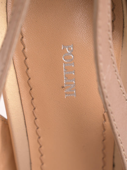 Excellent Pollini Gray Leather High-Heeled Peep Toe Shoes Size 38.5