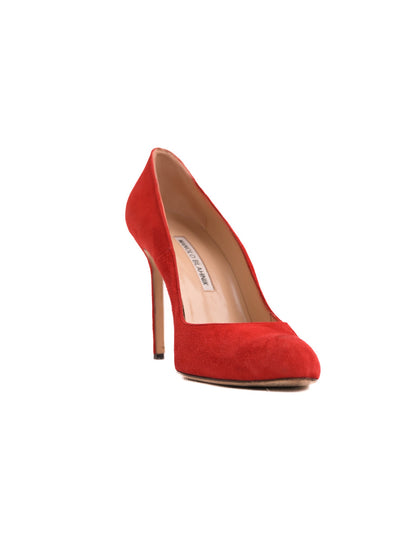 Manolo Blahnik Red High-Heeled Shoes Genuine Suede Women Size N/A