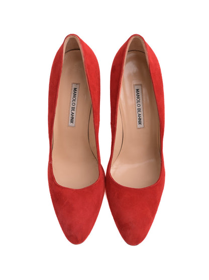 Manolo Blahnik Red High-Heeled Shoes Genuine Suede Women Size N/A