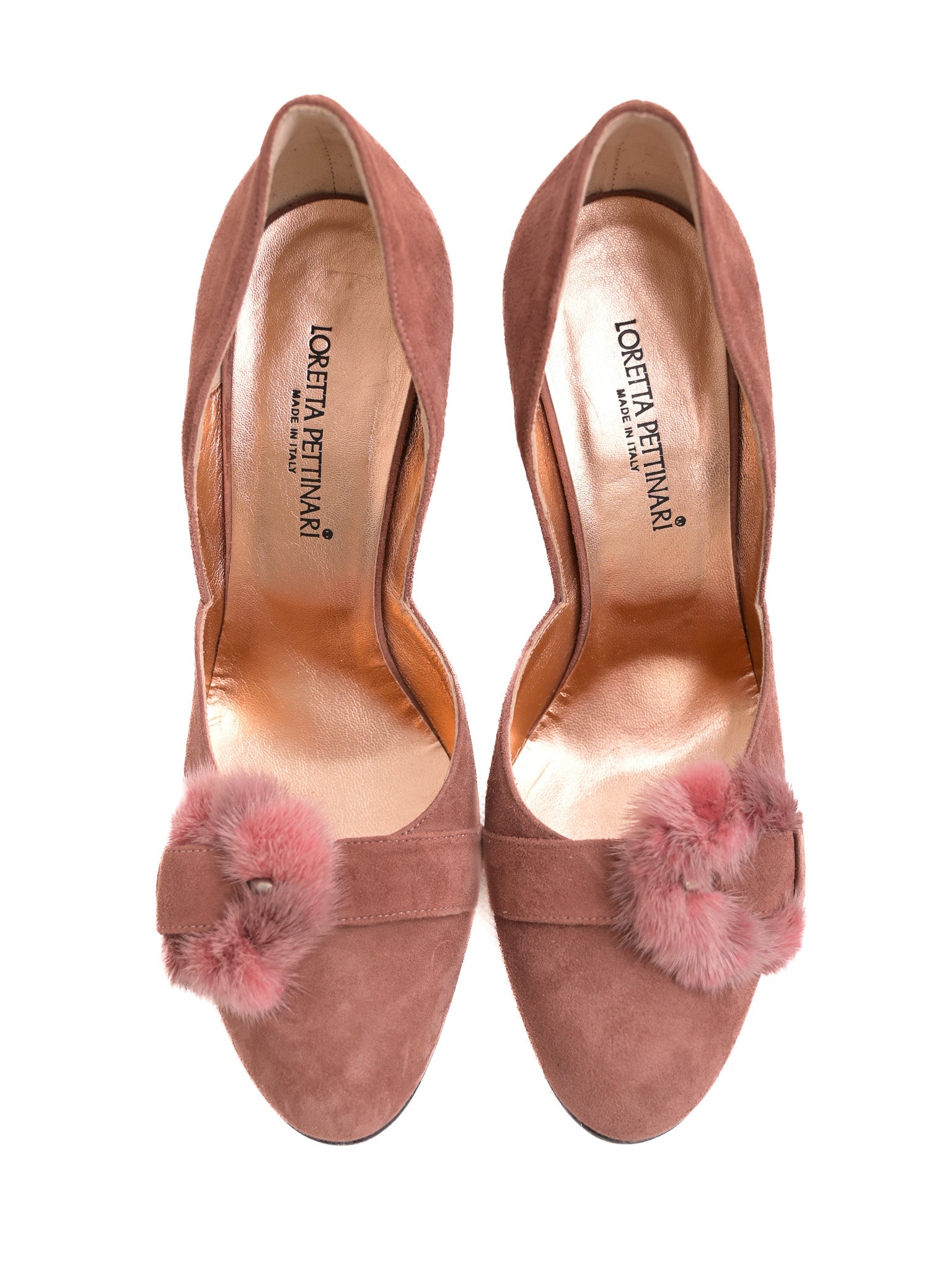 Perfect Loretta Pettinari Pink Leather High-Heeled Shoes w/ Fur Bow