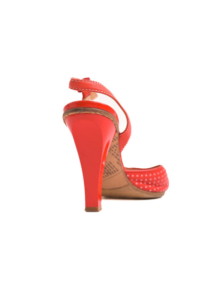 John Galliano Red Leather Slingback High-Heeled Shoes Size 39