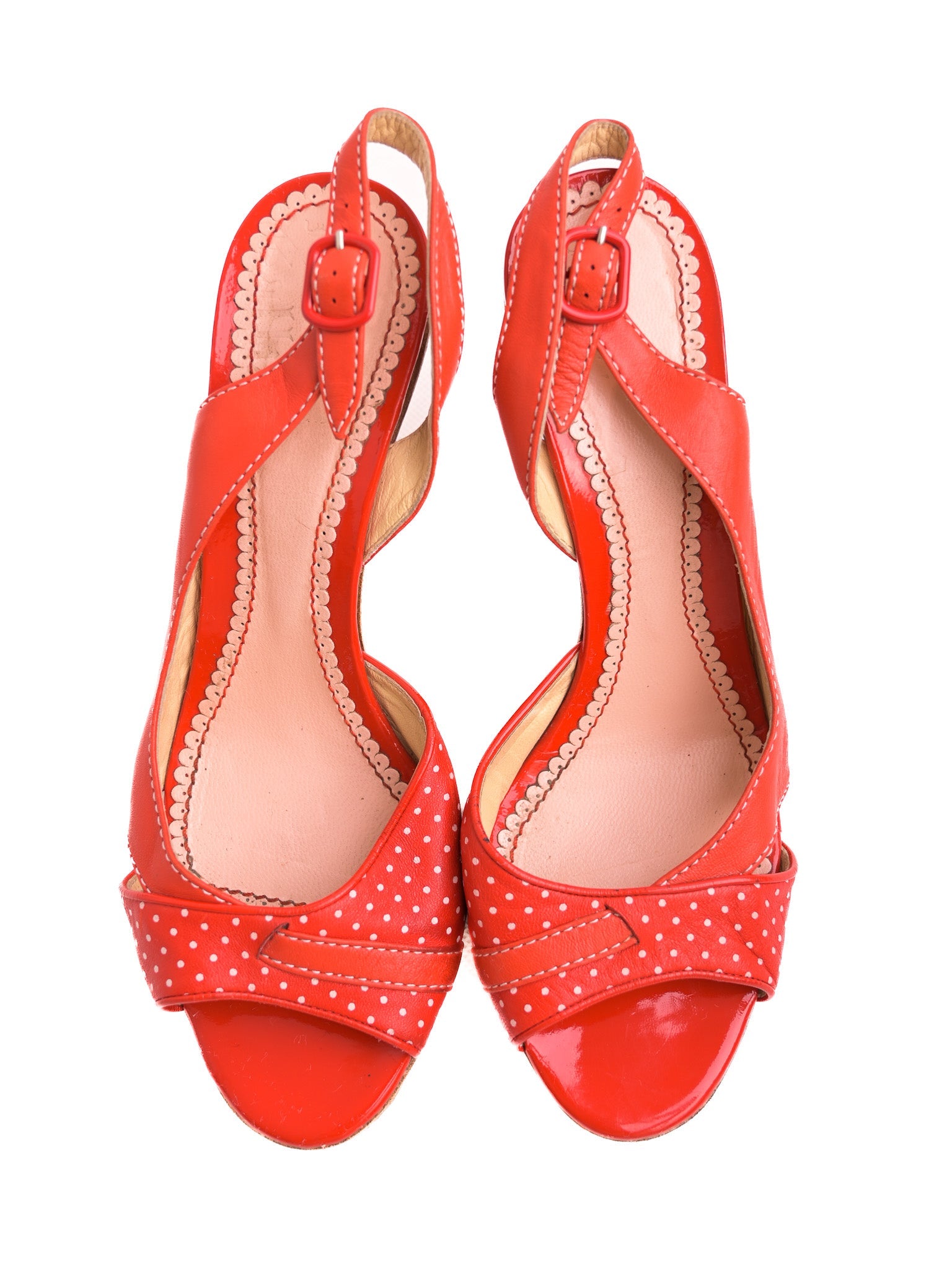 John Galliano Red Leather Slingback High-Heeled Shoes Size 39