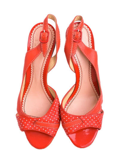 John Galliano Red Leather Slingback High-Heeled Shoes Size 39