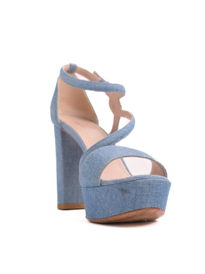 Good Ermanno Scervino Blue Denim Platform Sandals Size 37