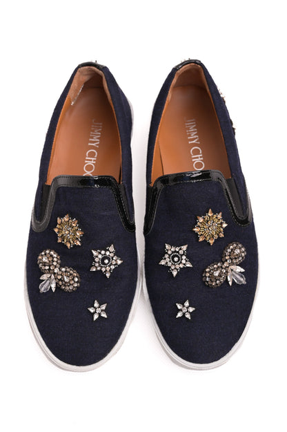 Good Jimmy Choo Black Cotton Slip-On Shoes Size 37 with Embellishments