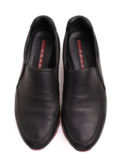 Good Prada Black Leather Slip-On Sneakers Size 36.5