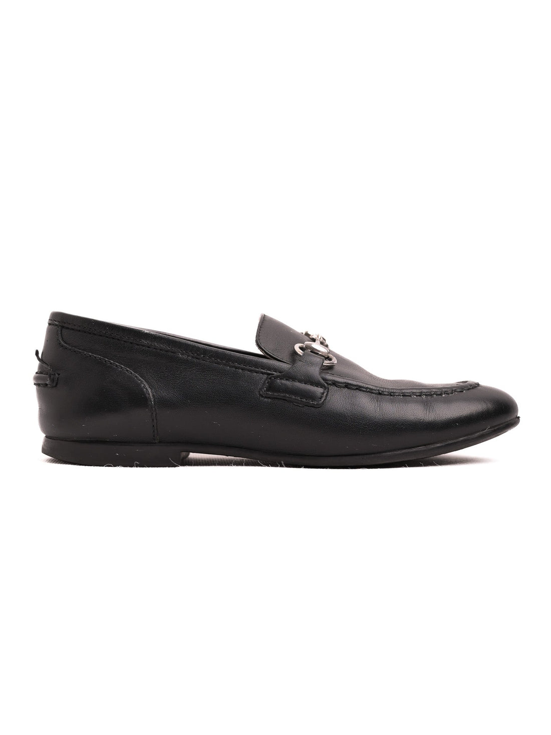 Gucci Black Leather Loafers for Kids Size 20 with Metallic Accents