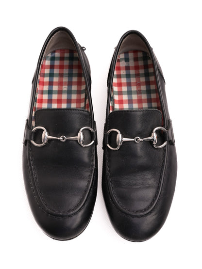 Gucci Black Leather Loafers for Kids Size 20 with Metallic Accents