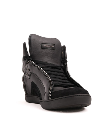 Excellent Sergio Rossi Black Leather High-Top Sneakers Size 37