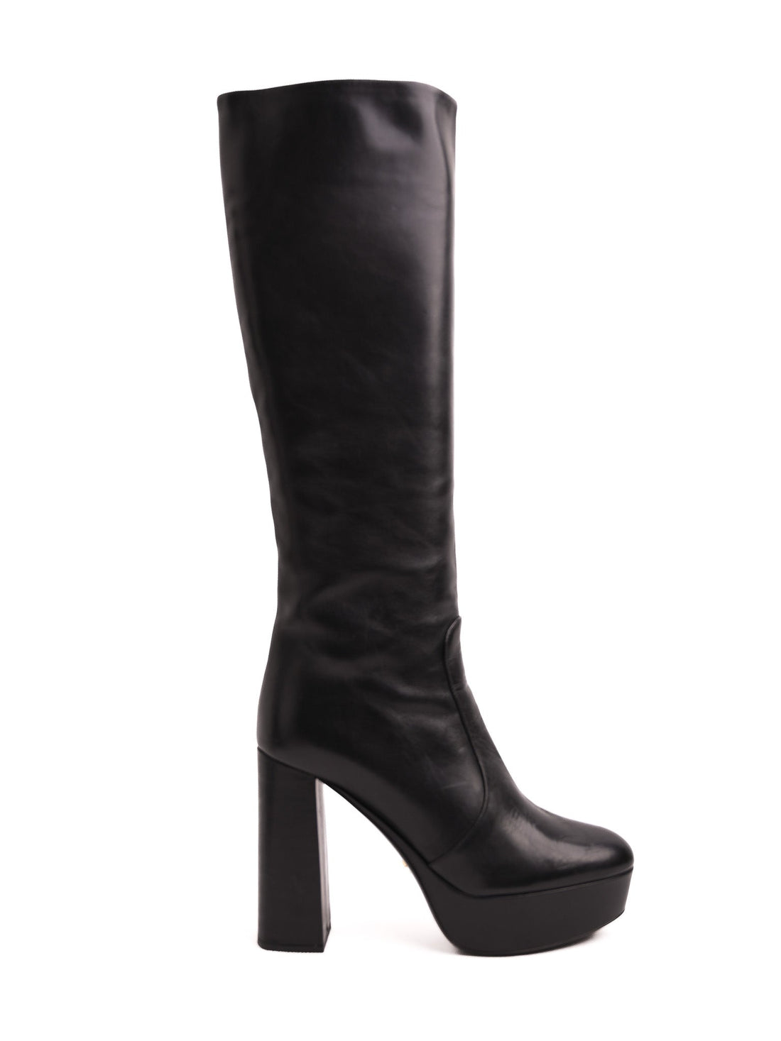 EXCELLENT Prada Black Leather Knee-High Platform Boots Size 37