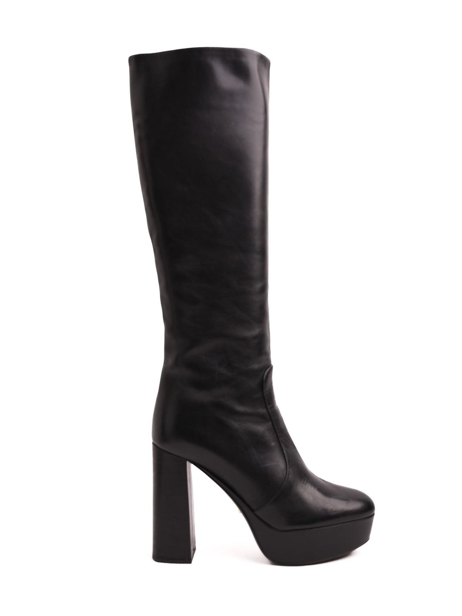 EXCELLENT Prada Black Leather Knee-High Platform Boots Size 37