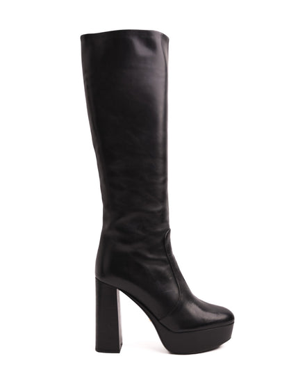 EXCELLENT Prada Black Leather Knee-High Platform Boots Size 37