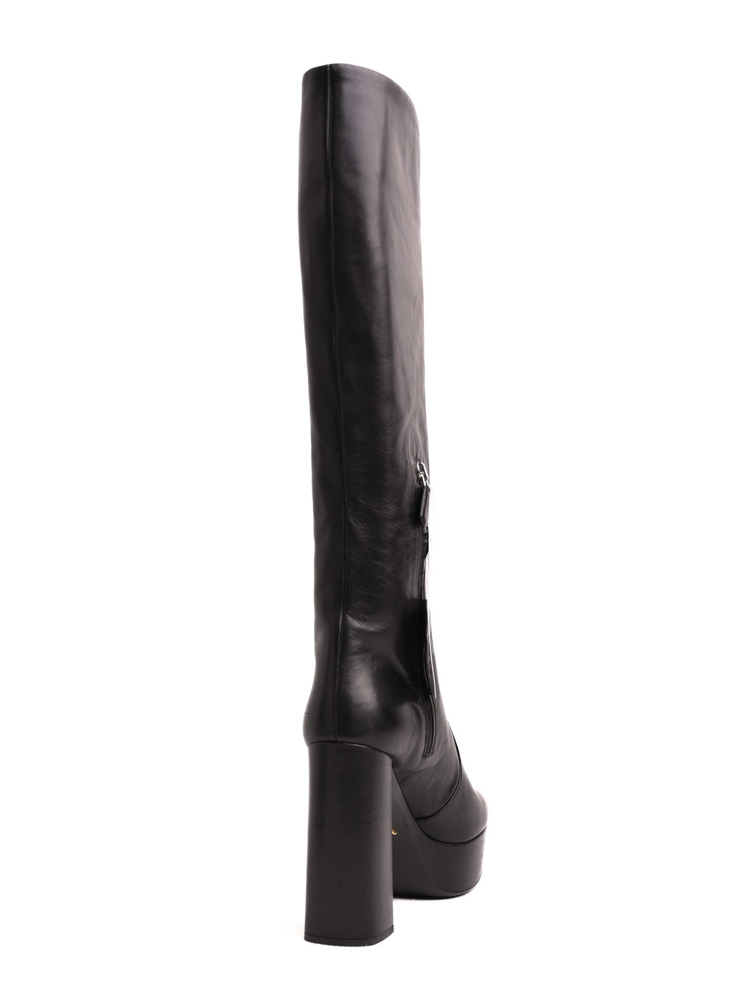 EXCELLENT Prada Black Leather Knee-High Platform Boots Size 37