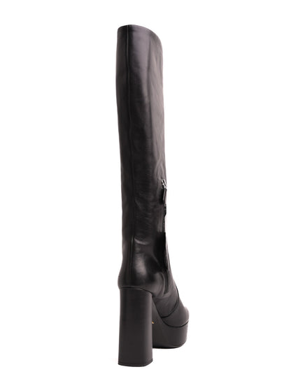 EXCELLENT Prada Black Leather Knee-High Platform Boots Size 37