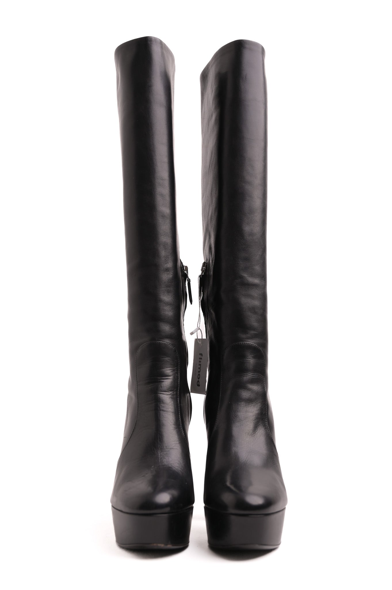 EXCELLENT Prada Black Leather Knee-High Platform Boots Size 37