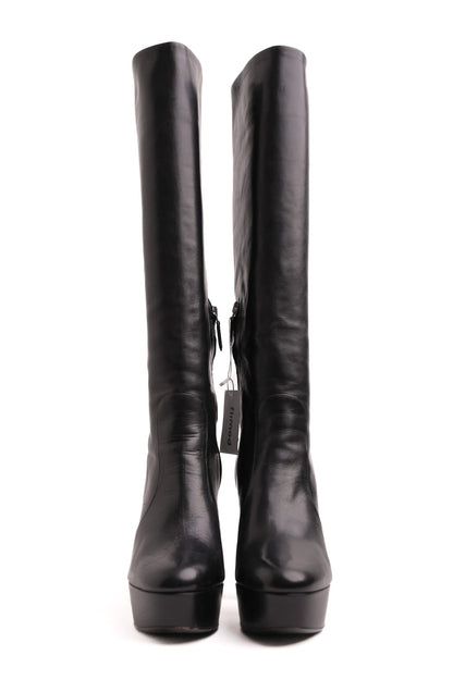 EXCELLENT Prada Black Leather Knee-High Platform Boots Size 37