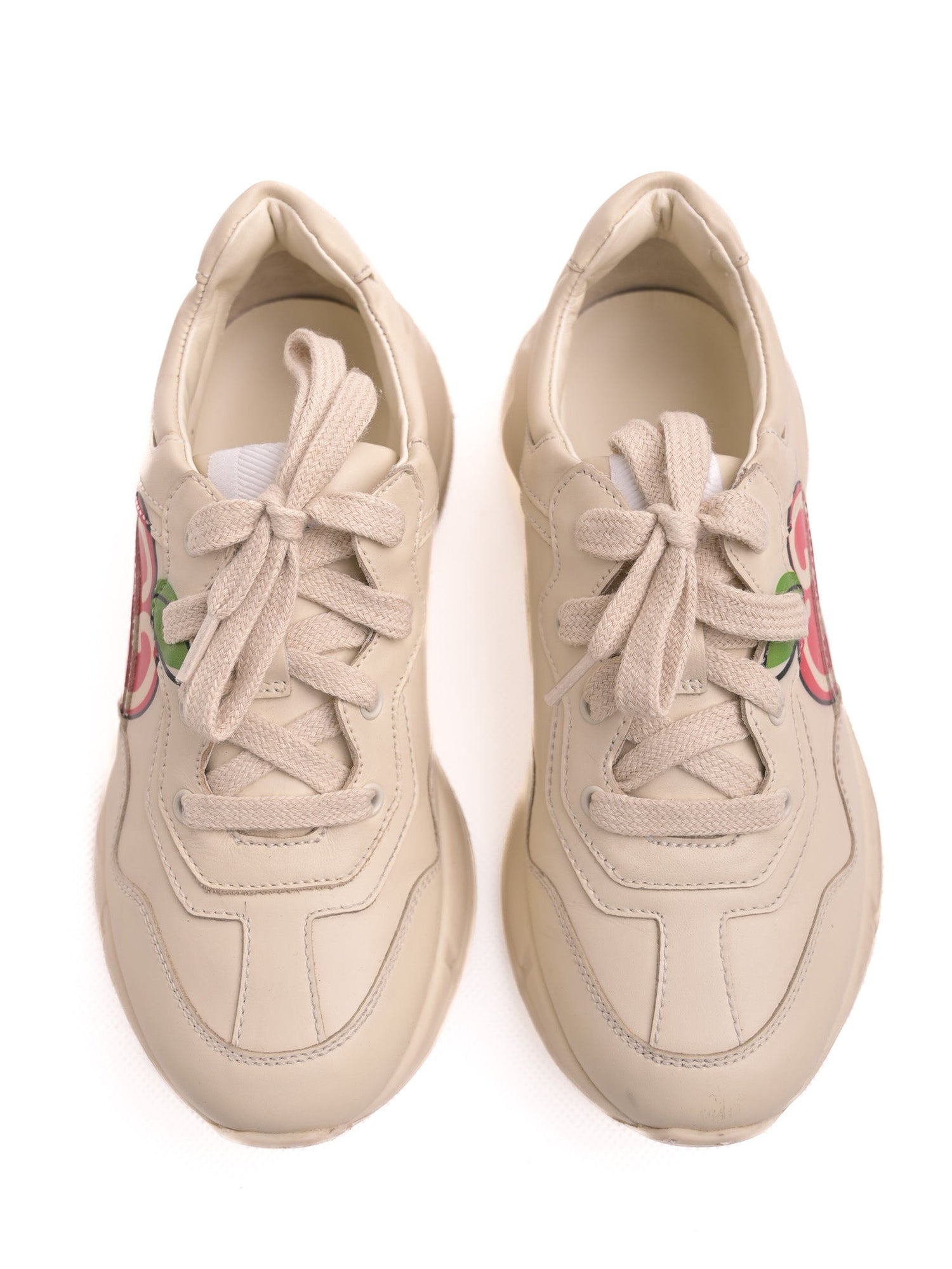 Good Gucci Leather Sneakers White Cherry Design Size 31.5 for Kids