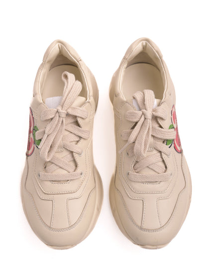 Good Gucci Leather Sneakers White Cherry Design Size 31.5 for Kids