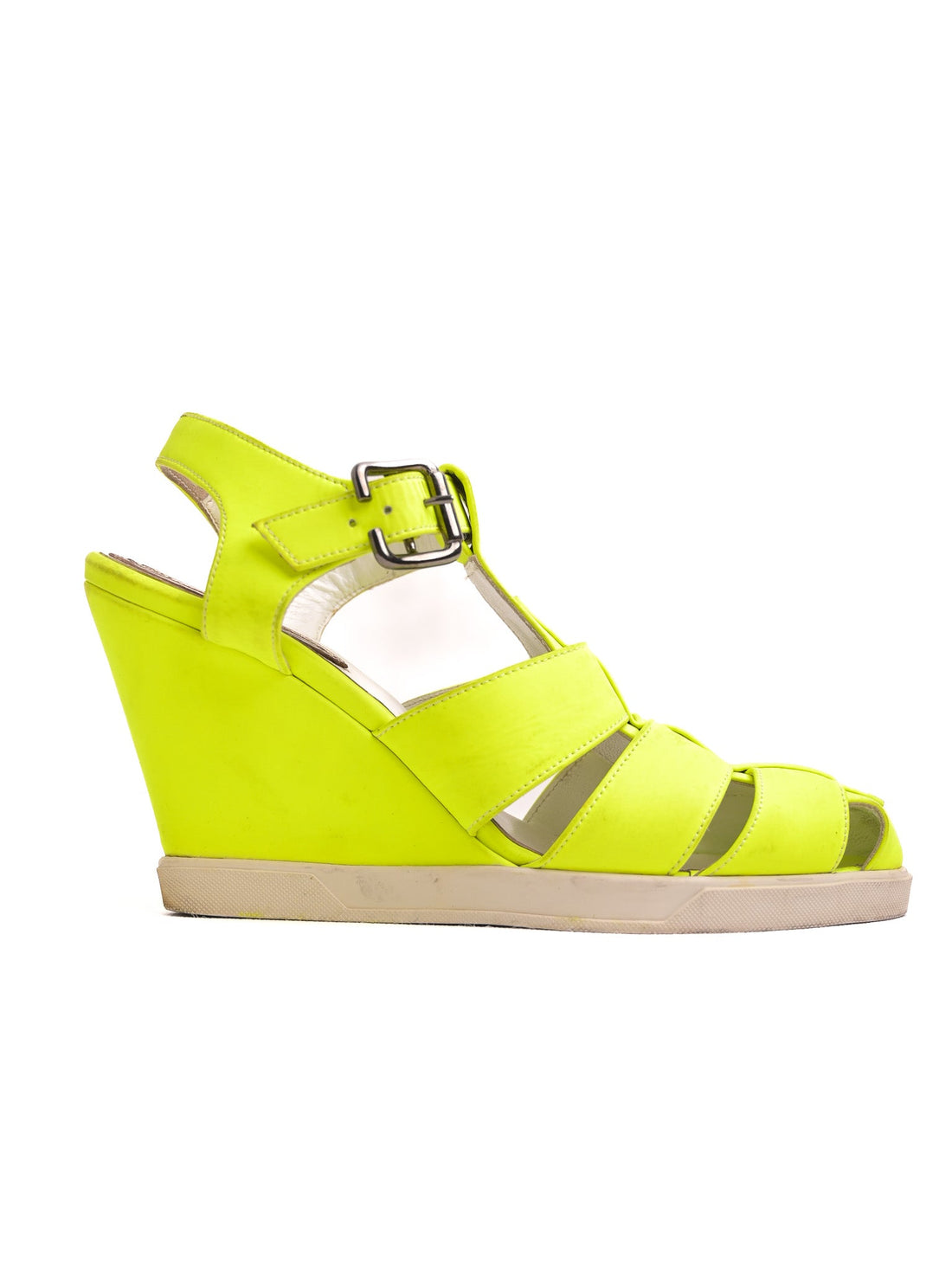 Good Judari Green Leather Wedge Sandals Size 36 with Buckle