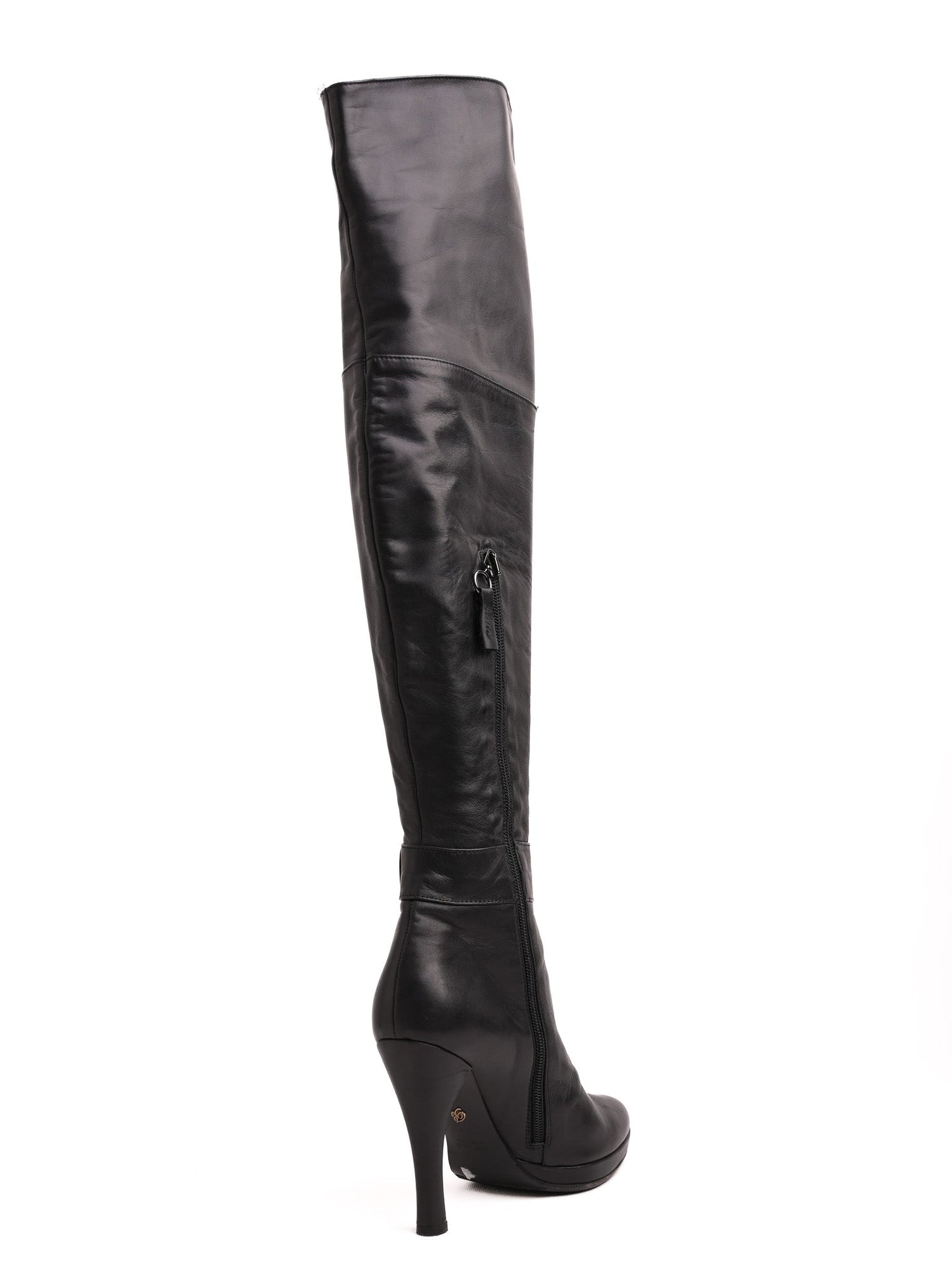 Excellent Blumarine Black Leather Thigh-High Boots Size 37