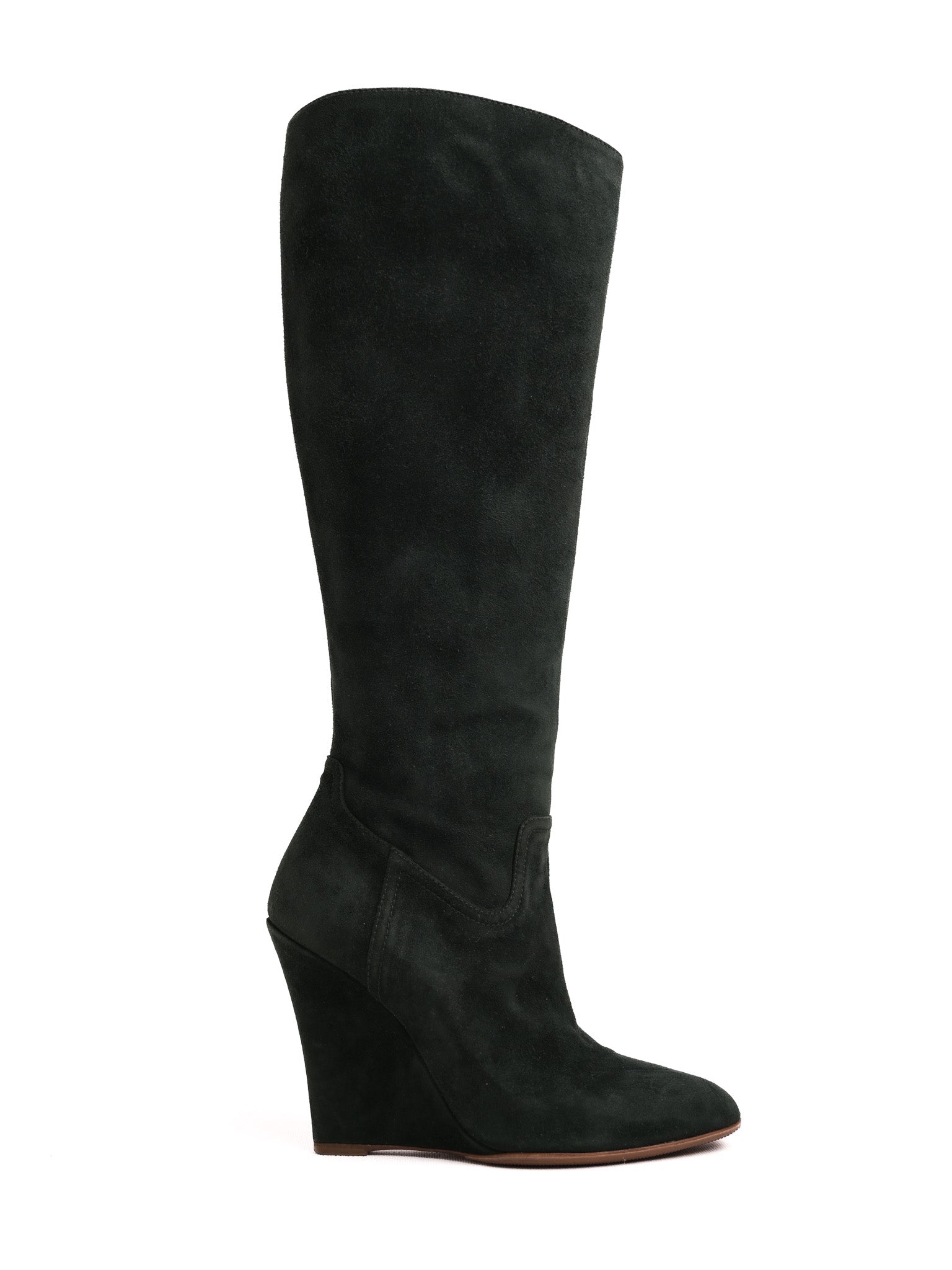 Excellent Ralph Lauren Green Artificial Suede Knee-High Wedge Boots 38.5