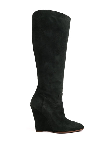 Excellent Ralph Lauren Green Artificial Suede Knee-High Wedge Boots 38.5