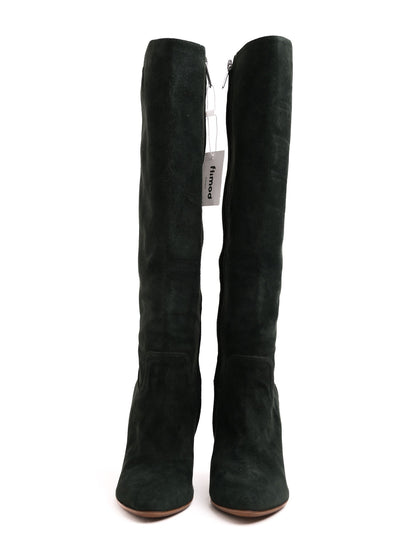Excellent Ralph Lauren Green Artificial Suede Knee-High Wedge Boots 38.5