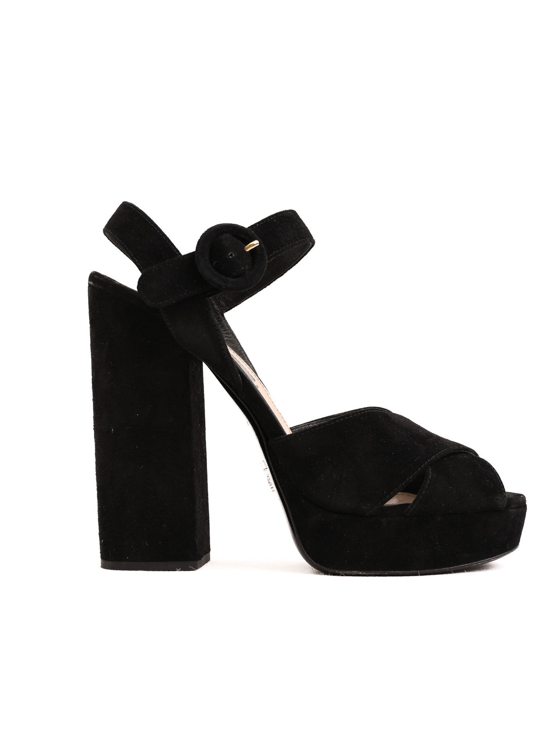 Good Condition Prada Black Suede High-Heeled Platform Sandals Size 38