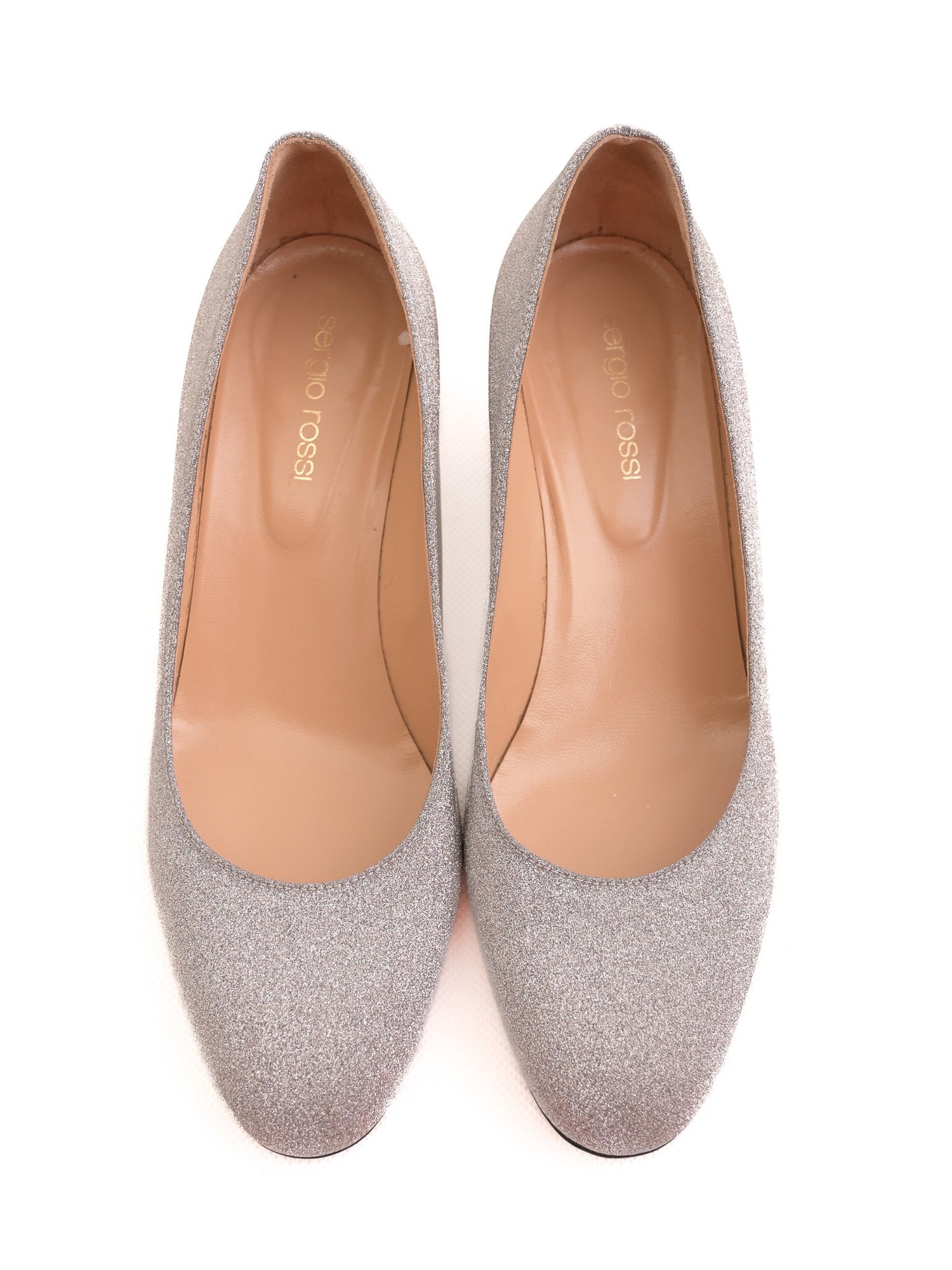 Excellent Sergio Rossi Gray Glitter Block-Heel Shoes Size 37.5