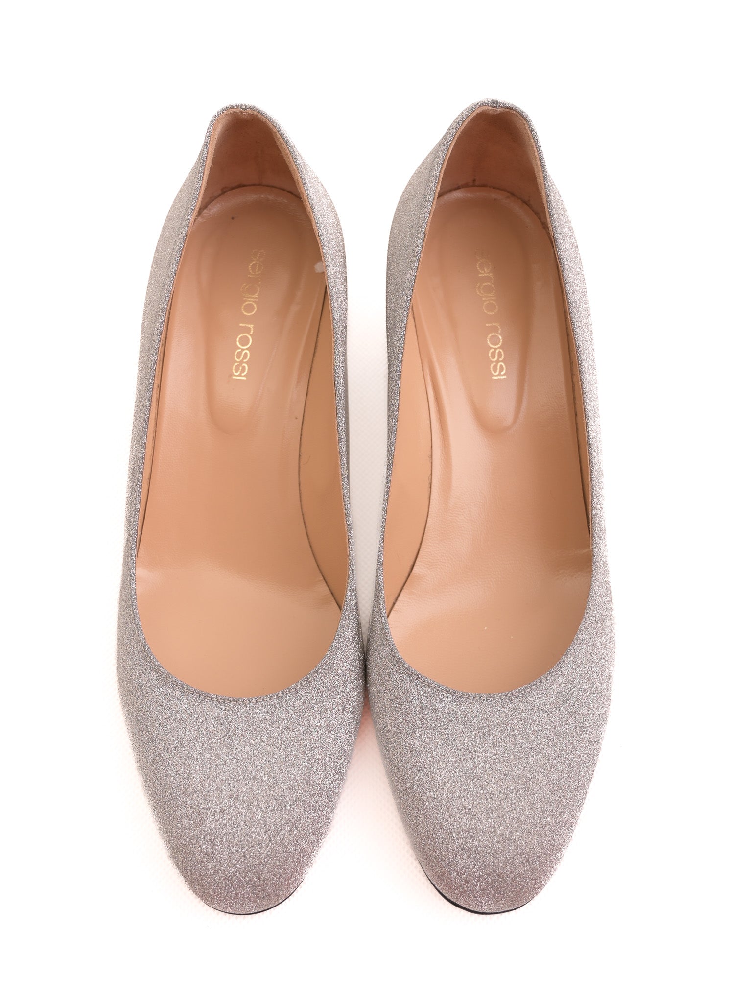 Excellent Sergio Rossi Gray Glitter Block-Heel Shoes Size 37.5