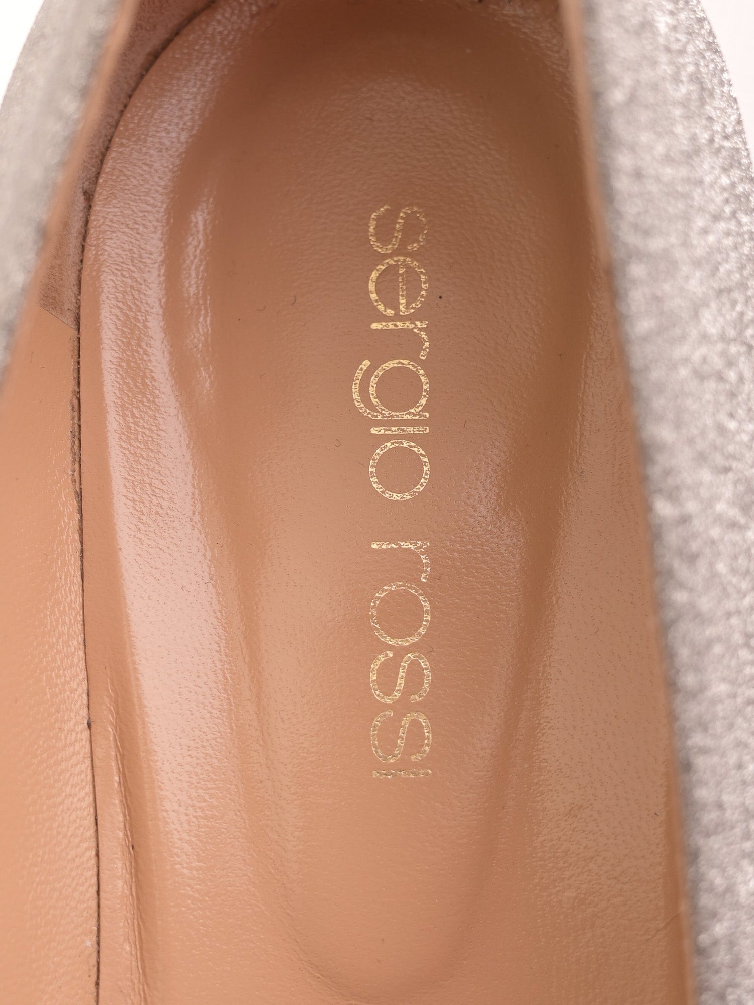 Excellent Sergio Rossi Gray Glitter Block-Heel Shoes Size 37.5