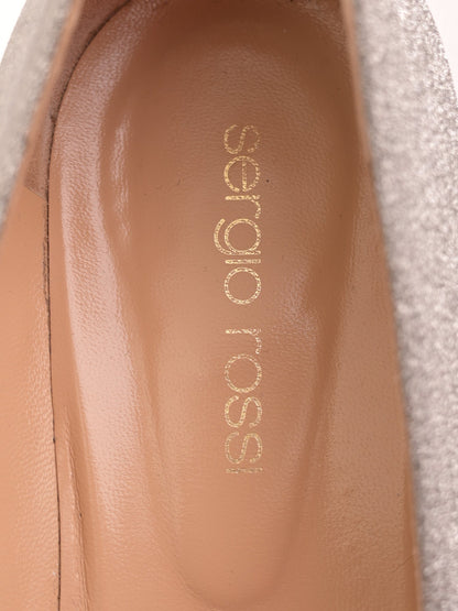 Excellent Sergio Rossi Gray Glitter Block-Heel Shoes Size 37.5