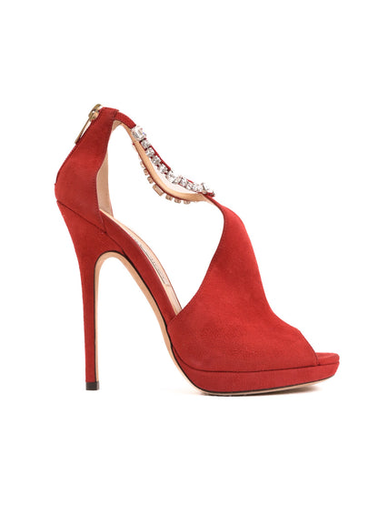 NEW Jimmy Choo Red Genuine Suede High-Heeled Shoes Size 37.5