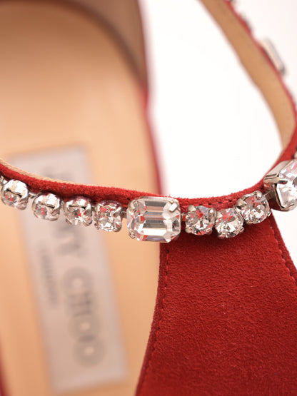 NEW Jimmy Choo Red Genuine Suede High-Heeled Shoes Size 37.5