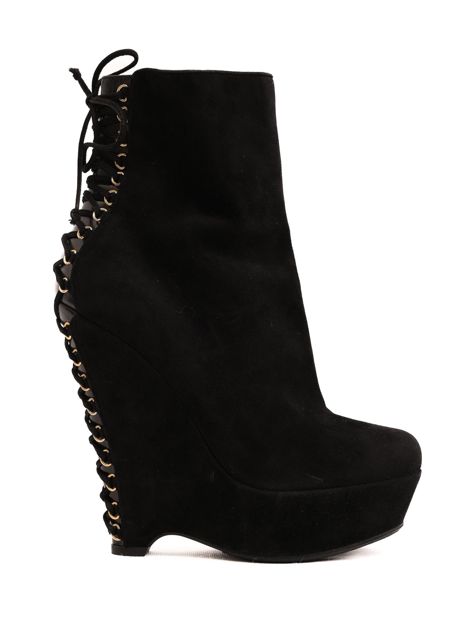 Excellent Saint Laurent Black Genuine Suede Wedge-Heeled Boots Size 37.5