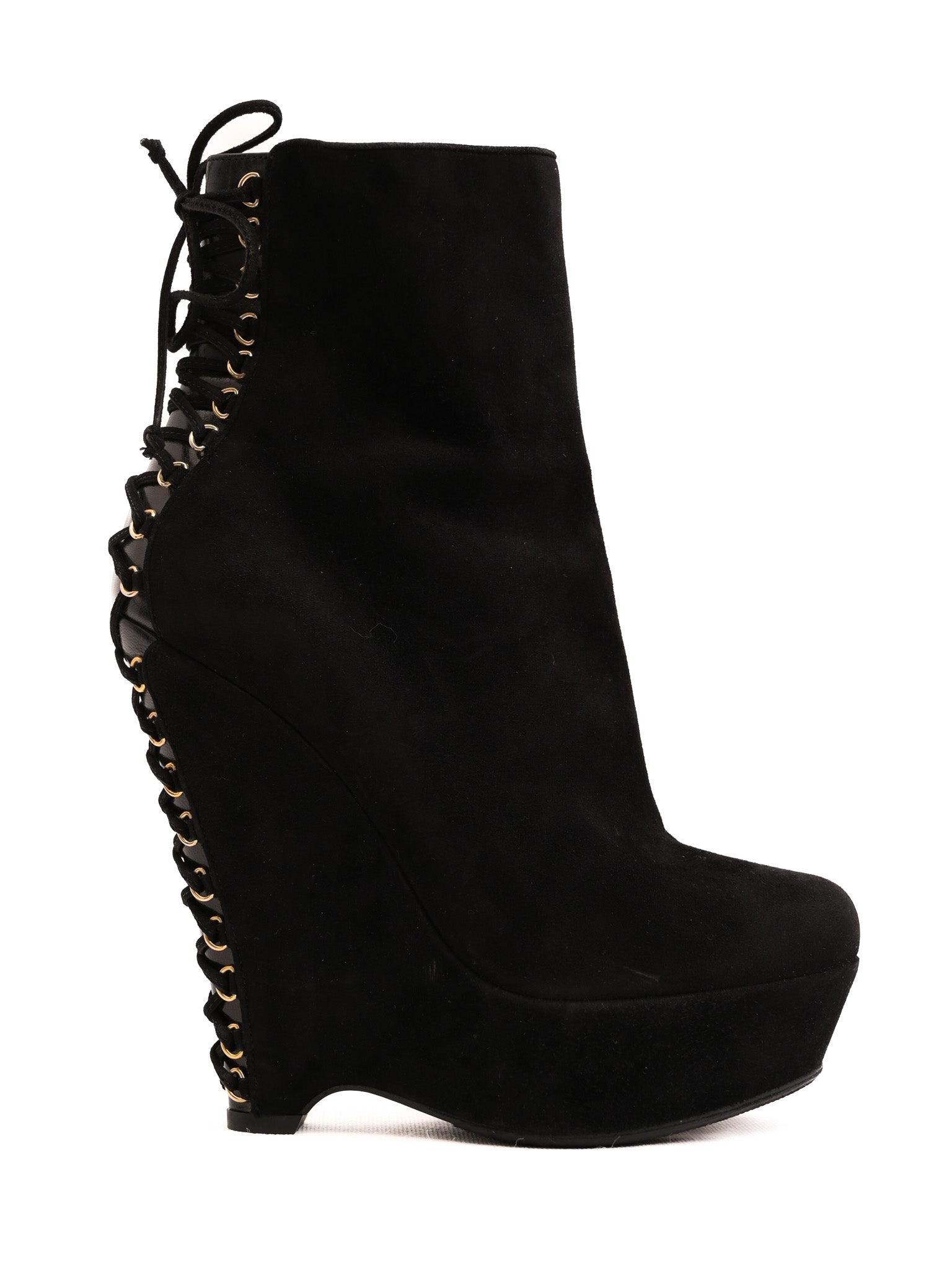 Excellent Saint Laurent Black Genuine Suede Wedge-Heeled Boots Size 37.5