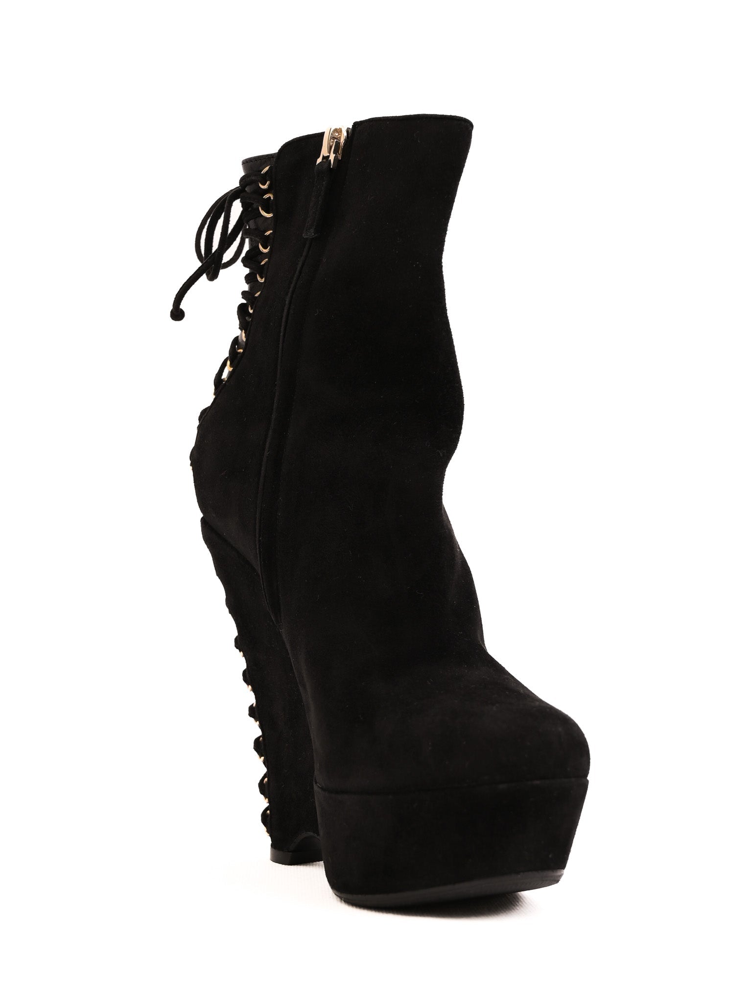 Excellent Saint Laurent Black Genuine Suede Wedge-Heeled Boots Size 37.5