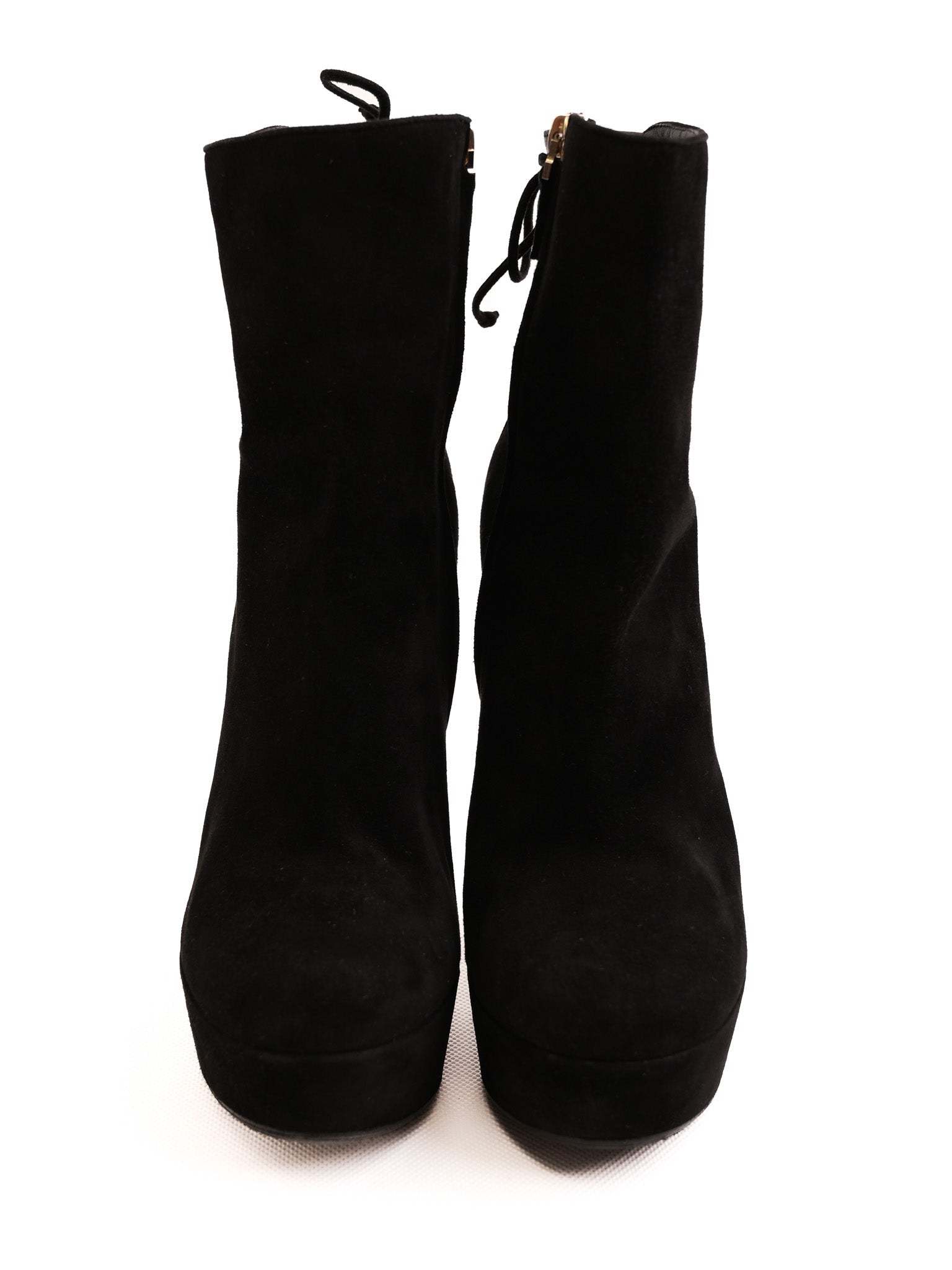 Excellent Saint Laurent Black Genuine Suede Wedge-Heeled Boots Size 37.5