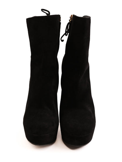 Excellent Saint Laurent Black Genuine Suede Wedge-Heeled Boots Size 37.5