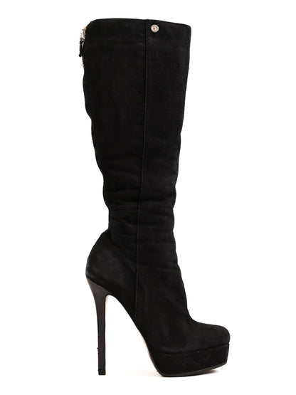 Good Antonio Biacci Black Genuine Suede Knee-High Stiletto Boots Size 36