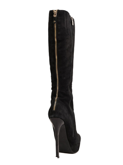 Good Antonio Biacci Black Genuine Suede Knee-High Stiletto Boots Size 36