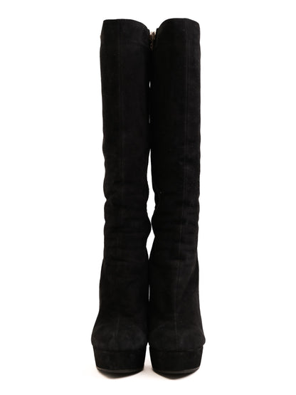 Good Antonio Biacci Black Genuine Suede Knee-High Stiletto Boots Size 36