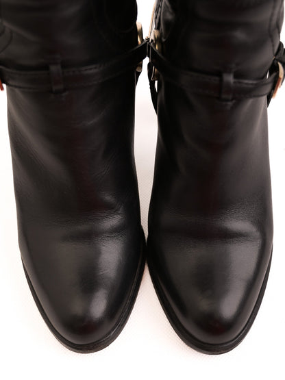 Good Dior Black Leather Knee-High Boots with Gold Accents