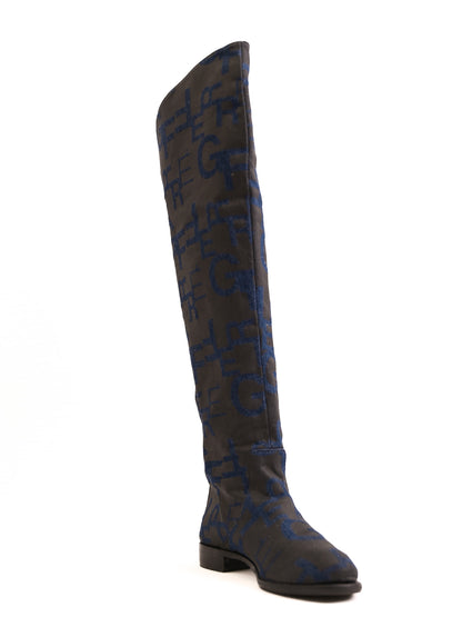 Excellent Gianfranco Ferr� Blue Over-the-Knee Boots with Unique Design