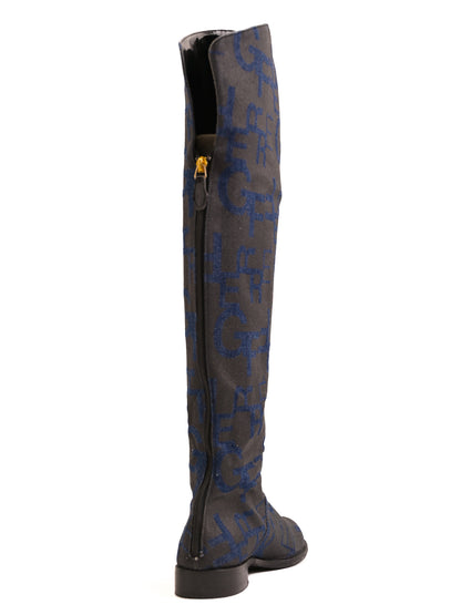 Excellent Gianfranco Ferr� Blue Over-the-Knee Boots with Unique Design
