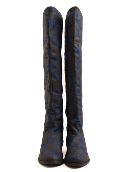 Excellent Gianfranco Ferr� Blue Over-the-Knee Boots with Unique Design